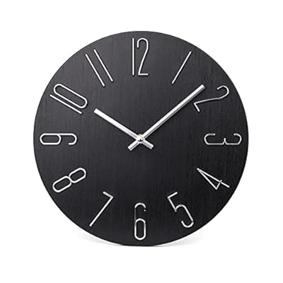 jomparis Wall Clock 12" Silent Non-Ticking Modern Style Wooden Wall Clocks Decorative for Office Home Bedroom School (Black)