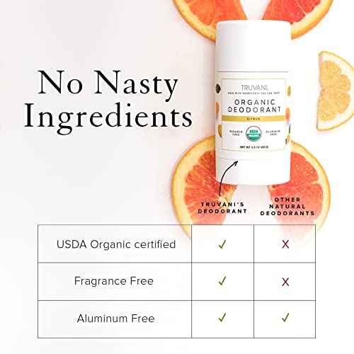 Truvani Organic Aluminum Free Deodorant - Usda Organic Deodorant For Women And Men - Paraben Free, Non Gmo - Citrus Blend, 2.8 Oz (1 Pack) #TOP1