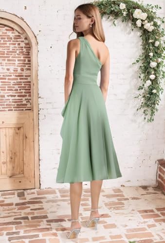 One Shoulder Short Bridesmaid Dresses for Women Chiffon Ruffle Empire Waist Formal Wedding Guest Party Gown2