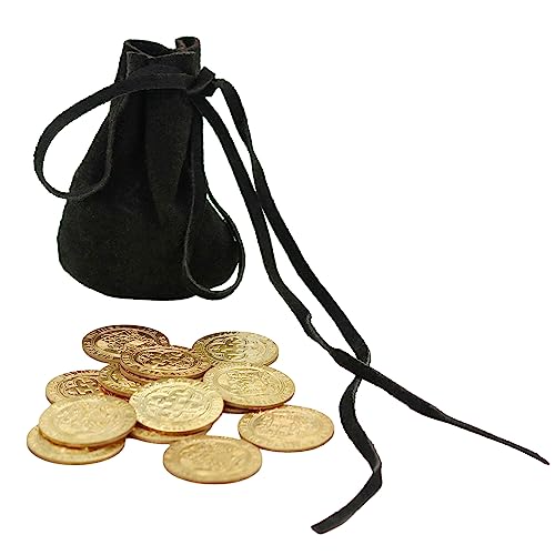 Image of Mythrojan Small Trinket Pouches Suede Leather Drawstring Coin & Dice Bags for LARP, SCA, Viking & Medieval Events (Brown- Single)