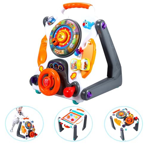 Image of NuoPeng 3-in-1 sit-to-Stand Baby Walker, an All in 1 Learning Walker, Entertainment Table, Drawing Board for Infant Development (White/Gray)