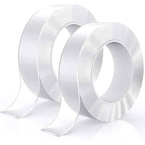 Yecaye Double Sided Tape, 2 Roll Total 29.5FT Removable Nano Tape, Strong Sticky Transparent Adhesive Tape, Cuttable Double Stick Tape Heavy Duty for Household, Office Cover