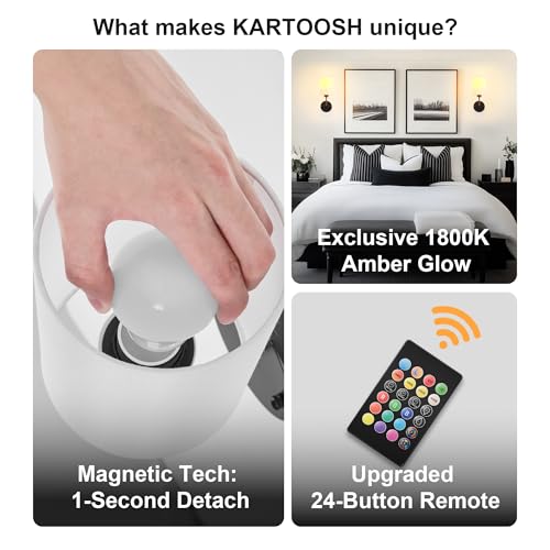 Image of Battery Operated Wall Sconce Set of Two,Wireless Rechargeable Wall Light With Remote Control, Dimmable, 1800K /3000K /4000K /6000K /RGB, Timer, for Living Room, Bedroom, Fireplace, TV, 13.5 Inch, Black