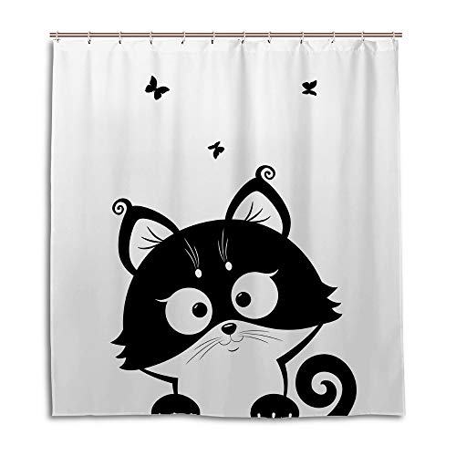 Rideau de douche imperméable anti-moisissure lavable motif chat 60x72