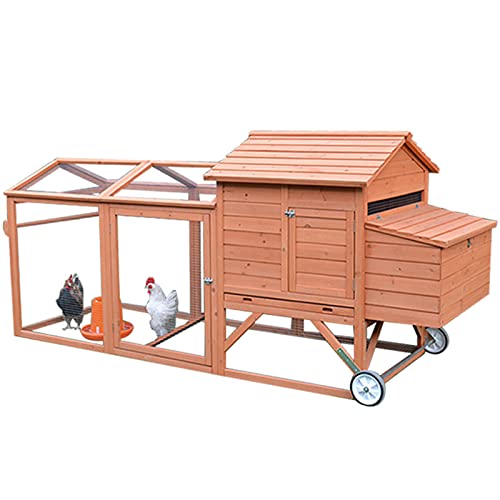 Outdoor Hühnerstall Mobiler Massivholz Geflügelkäfig, Hinterhof Kleintier Laufkäfig Nistkasten Mit Rädern…