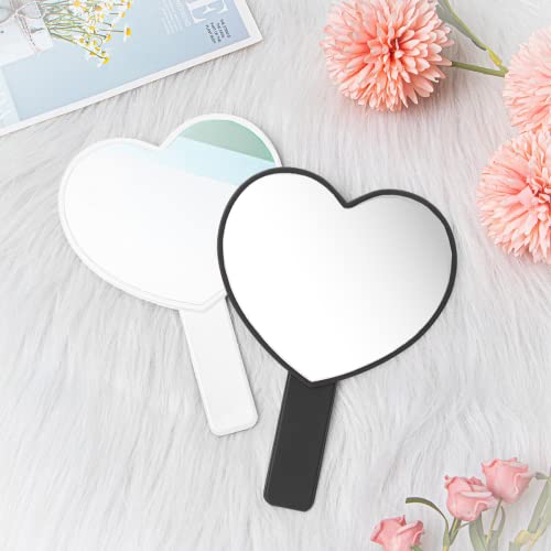 Topyhl 2Pcs Heart-Shaped Makeup Hand Mirror,Travel Handheld Mirror Portable Personal Cosmetic Mirror With Handle (White And Black) #TOP5