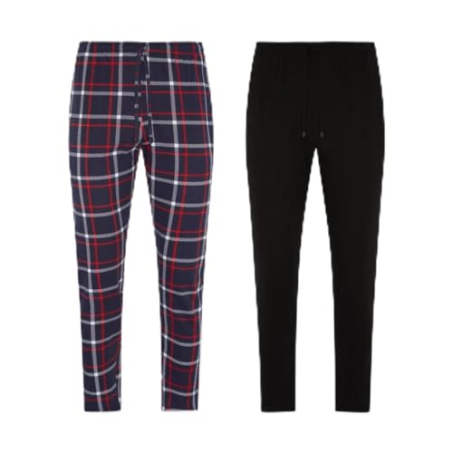 FM London pijama para hombre paquete de 2 - Pantalones de pijama ligeros para hombre, ropa de dormir y ropa de dormir, Azul (Marino), XL