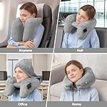 Inflatable Neck Pillow with Adjustable Attached Hood - Supports Head, Neck & Chin - Suitable for Airplanes, Trains, Cars & Travel - Includes Storage Bag (Gray) - Image 3