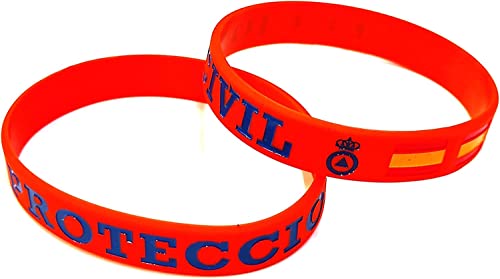 Pulsera de Goma de Silicona Gruesa con diseño de Protección Civil Naranja con Escudo y Bandera - 2 Unidades