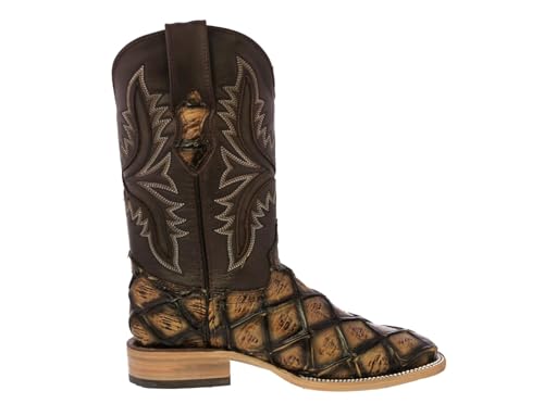 Texas Legacy Mens Honey Brown Western Boots Pirarucu Fish Print Leather Square Toe2