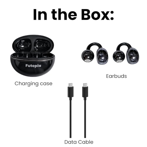 Image of Futopia Loop (OWS) Wireless Bluetooth Earbuds 5.4, Open Ear Design, 10mm Copper Speaker, 300mAh Charging Case, Type-C Fast Charging, HD Sound, BT Name Change, Built-in Mic-Black