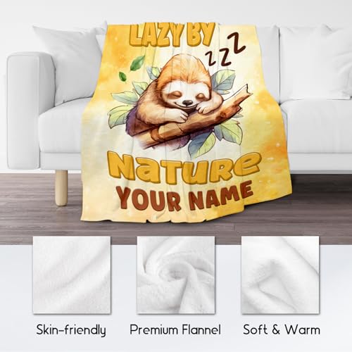 Custom Sloth Blanket, Cute Soft Throw Gifts for Girls, Cozy Flannel Throw Blankets for Couch Office, Orange 40"x50"