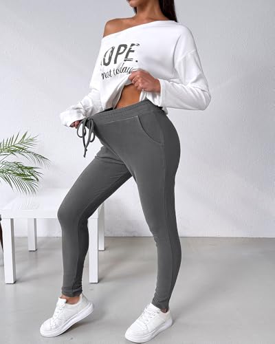 CHICME Women Tracksuit 2025 Fall 2 piece Outfits Off The Shoulder Long Sleeve Tops and Pants Set Travel Outfits3