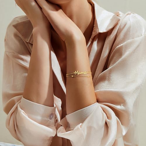 Mama Bracelets for Women 14K Gold Plated Dainty Mom bracelets Mother's Day for New Mom Women Mama Gifts2
