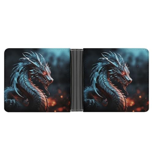 Men's Leather Wallet Bifold Wallet for Men Dragon Slim Wallet with Multiple Card Classic Passcase Mens Card Holder
