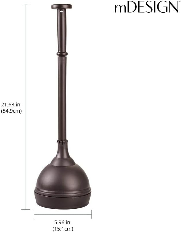 mDesign Plastic Toilet Plunger with Lift & Lock Cover Set, Compact Discreet Freestanding Storage Caddy Holder for Bathroom, Powder Room, Modern Design - Heavy Duty - Hyde Collection, Bronze