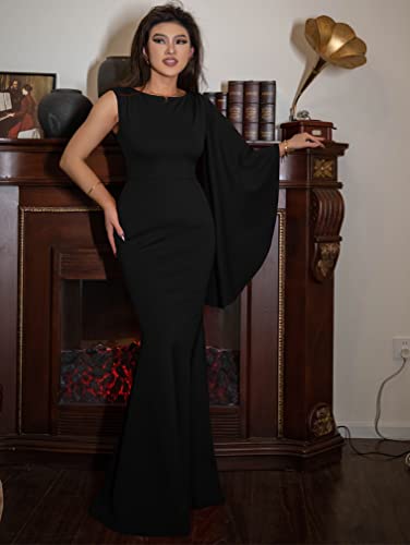 YMDUCH Women's Elegant One Bell Sleeve Side Split Long Paty Mermaid Formal Dress2