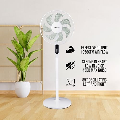 Belaco Pedestal fan 16" Oscillating Free Stand Fan Floor fan, 8 Hours Timer, Remote Control 45W adjustable height BSF-16N - Image 5