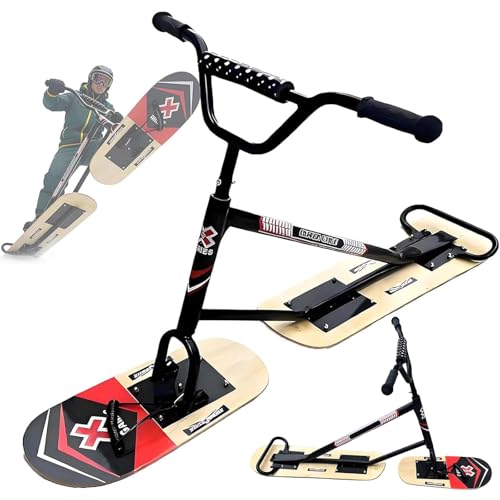 Patinete de nieve de doble tabla, trineo de nieve todo terreno con marco de aleación de aluminio reforzado y dirección de 360°, capacidad de 150 kg