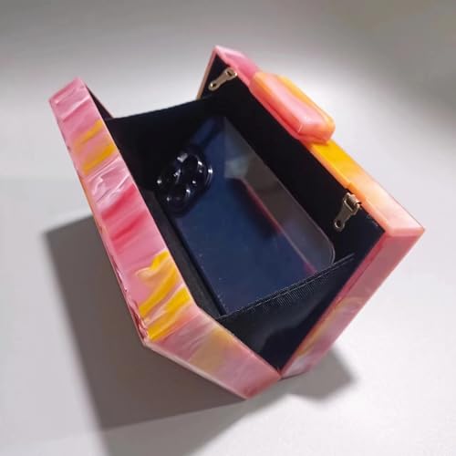 Image of Acrylic Clutch Purse for Women Colorful Evening Handbag Geometric Marbling Box Bag with Detachable Chain