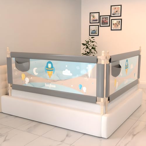 Image of BAYBEE Baby Bed Rails Guard (180x63 cm), Bedrail for Baby Kids Safety, Portable Bed Rail Falling Protector Fence with Adjustable Height, Foldable Bed Rails for Newborn, Pack of 2, (Grey)
