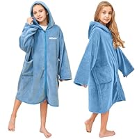 Hiturbo Kids Hooded Towel Robe: Changing Zipper Bath Robe Poncho Towelling for Swimming Beach Surfing Home Blue