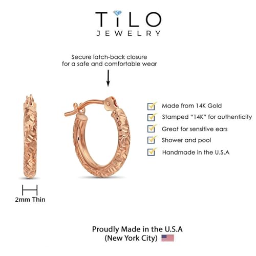 Image of 14k Gold Hand Engraved Diamond-cut Round Hoop Earrings, (0.5 inch Diameter)