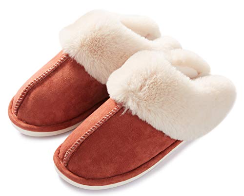 Misolin Chaussons Maison Mémoire Mousse Bois Plancher Faux Daim à Fourrure Mules Automne Hiver Hommes Femmes Intérieur/extérieur,Rouge L(285)=38.5-40 EU
