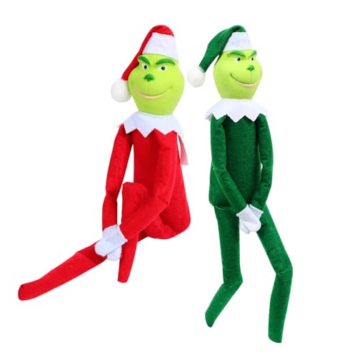 YCNASSS Christmas Elf Plush Doll - Red and Green Elves for Home Decoration, Xmas Ornaments Tabletop Home Office Decor, Fun Toys Gifts and Christmas Decorations (2pc)