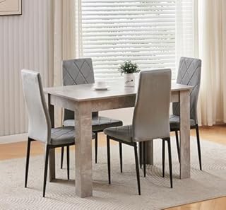 Menaka Modern Wooden Dining Room Table and Chairs Set of 4 for Small Space, 5 Pieces Rectangular Kitchen Table with 4 Chairs (grey table with 4 grey velvet chairs#2)