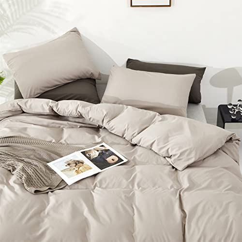 Image of KAREVER Light Khaki Comforter Set King Size Oatmeal Color Bedding Women 3 Pieces Champagne King Bed Blanket Set