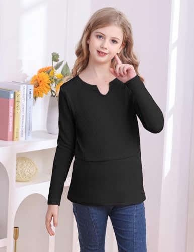 Floral Find Girls Casual V Neck Long Sleeve Tops Loose Fit Tunic Fall T Shirts Blouse3