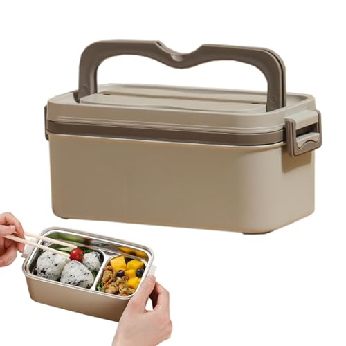 Recipiente para comida para el almuerzo, a prueba de fugas, recipiente para alimentos de acero inoxidable, separador extraíble, tenedor y cuchara, reutilizable, apto para microondas y