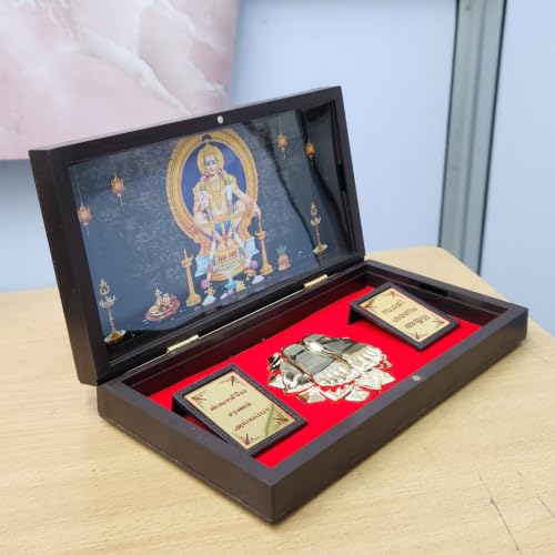 Image of ARNAVIRA Swami Ayyapppa Photo Frame with Charan Paduka Pocket Temple for Diwali Gift, House Warming Gifts, Return Gift Puja Box (Brown Photo, Swami Ayyapppa)