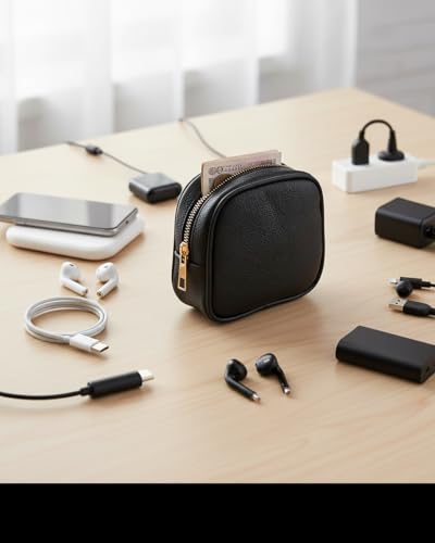 Image of Small Coin Pouch Combo for Men & Women - Premium Zip Closure Mini Wallet for Coins, Cahrger, Data Cable, Keys & Earphones (Black, Brown, - Pack of 2)