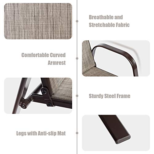 Image of Giantex 2 Piece Patio Chairs, Outdoor Camping Chairs with Breathable Fabric, Set of 2 Garden Chairs with Armrest High Backrest for Garden Patio Pool Beach Yard Space Saving (1, Grey)