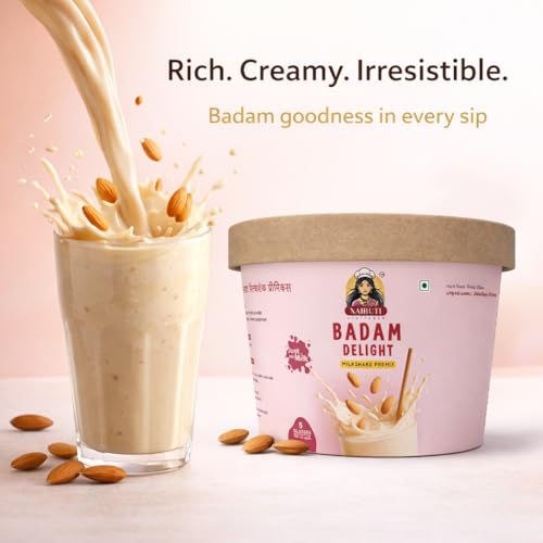 Image of Nairuti Vyutpadan Badam Delight Milkshake Premix Powder 150g | Healthy Banana Dry Fruit Mix with Almonds, Rock Sugar | No Preservatives | Instant Badam Shake Powder for Kids & Adults | Ready In A Minute - Milkshae Premix