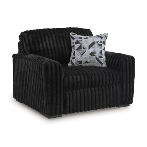 Image of Signature Design by Ashley Midnight-Madness Modern Oversized Chair with Reversible Cushions, Attached Back, Fabric Upholstery, 52 inch W x 41 inch D x 40 inch H, Black