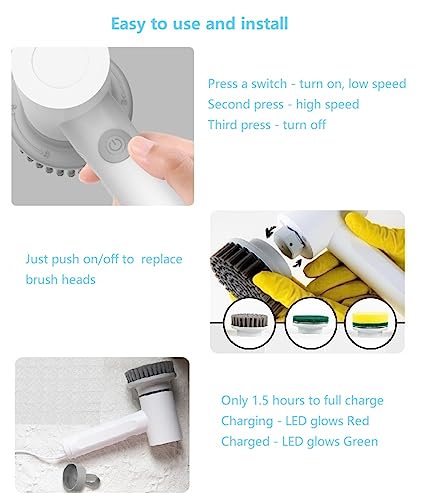 Electric Spin Scrubber Cordless,Upgraded Electric Shower Scrubber Brush With 4 Brush Heads,Shower Cleaning Brush For Household Use Cleaning Brush For Bathtub Cars Tile Stove Kitchen Sink Floor Grout #TOP5