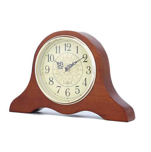 Tikwisdom Handmade Solid Wood Table Clock, Mantel Clock Bracket, Bronze Face, Silent Quartz, Vintage (27cm Long Brown) - Image 4