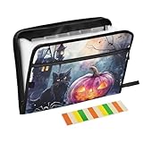 scary halloween jack-o-lantern zucca ragno gatto nero cartella portadocumenti 13 tasche formato a4 lettera con chiusura a cerniera per espandere la copertina file
