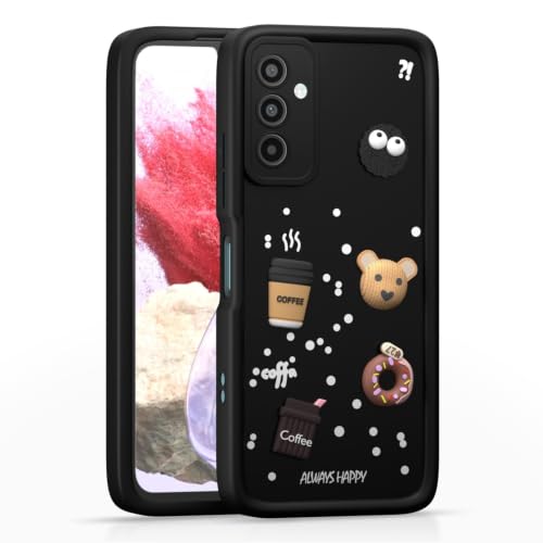 Image of Bintage Cute Fun Ball | Taddy Cartoon 3D Smiley Coffee Cup | Milk Donut | Full Camera Protection Back Cover Compatible for Samsung A14 (5G) / A14 (4G) - Black