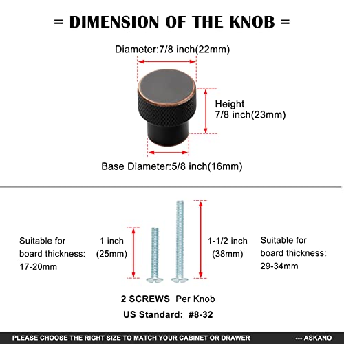 Askano Knurled Kitchen Cabinet Knobs, Pack Of 10, Oil Rubbed Bronze Ak1301 | Round Cabinet Knobs, Solid Hardware For Drawer, Dresser, Bathroom, Vanity, Furniture Door, Cupboard, Diameter: 7/8 Inch #TOP5