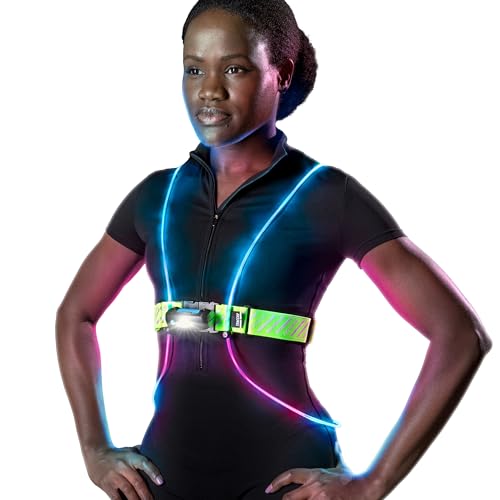noxgear Tracer2 Multicolor Light Up and Reflective Running Vest with 500 Lumen Chest Light | Adjustable Fit, Rechargeable, Waterproof | Running Lights for Runners and Walkers | (Size: Med-Large)