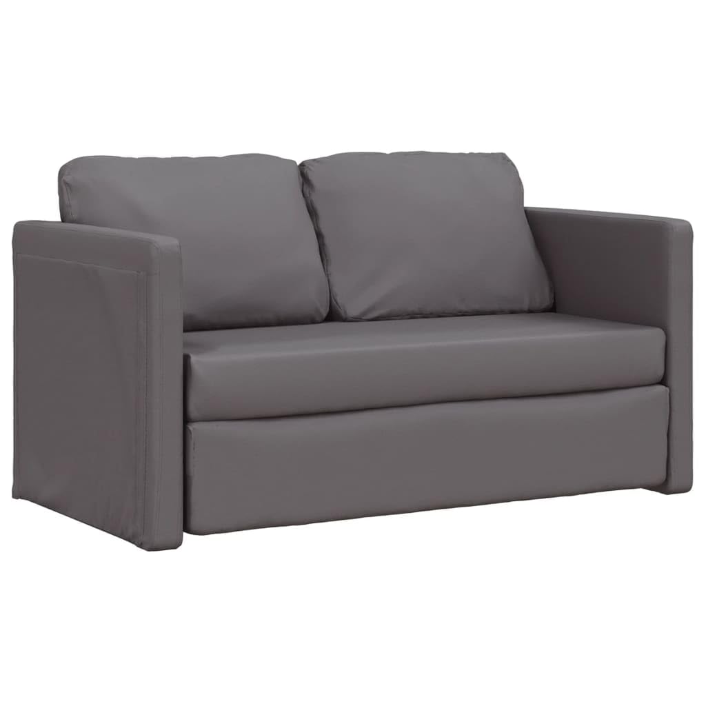 Sofa podłogowa z funkcją spania, szara, 112 x 174 x 55 cm, sztuczna skóra, składana, do salonu i małych pomieszczeń