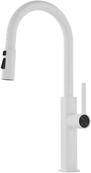 XJTNLB Kitchen Sink Taps with Pull Out Spray Gooseneck Kitchen Tap with Pull Out Hose White 3 Modes Spray Head
