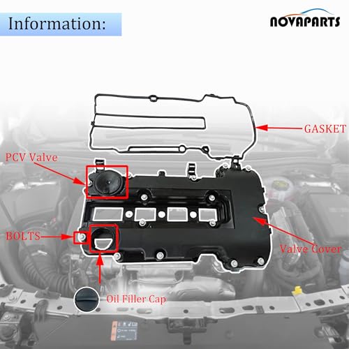 Novaparts K04027 Engine Valve Cover With Gaskets & Bolts & Oil Filler Cap Set For 2011-2021 Chevrolet Chevy Cruze Sonic Volt Trax Buick Encore Cadillac Elr 1.4L 264-968 25203036 25198874 55573746 25198498 thumb #3