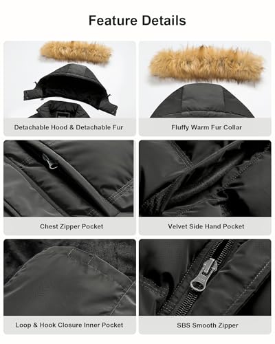 Image of Pursky Men's Puffer Jacket Waterproof Winter Bubble Coats Ski Parka Fur Hooded