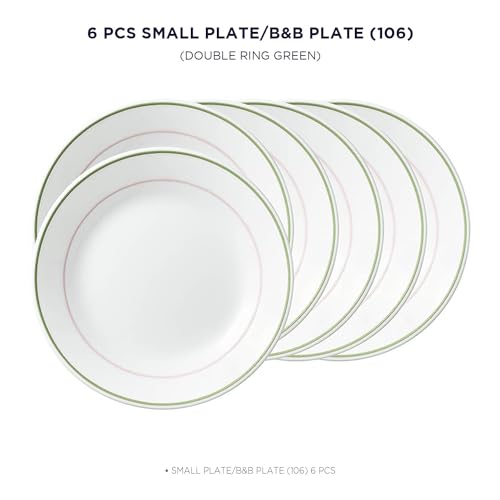Image of Corelle Livingware Double Ring Green 17 cm Small Plate, Microwave & Dishwasher Safe, Elegant Crockery for Dining & Gifting - Pack of 6