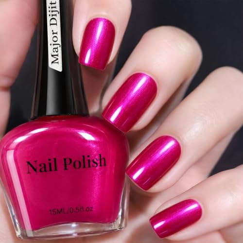 Image of DouborQ Hot Pink Nail Polish Pearl Fuchsia Glossy Nail Art Varnish (03)
